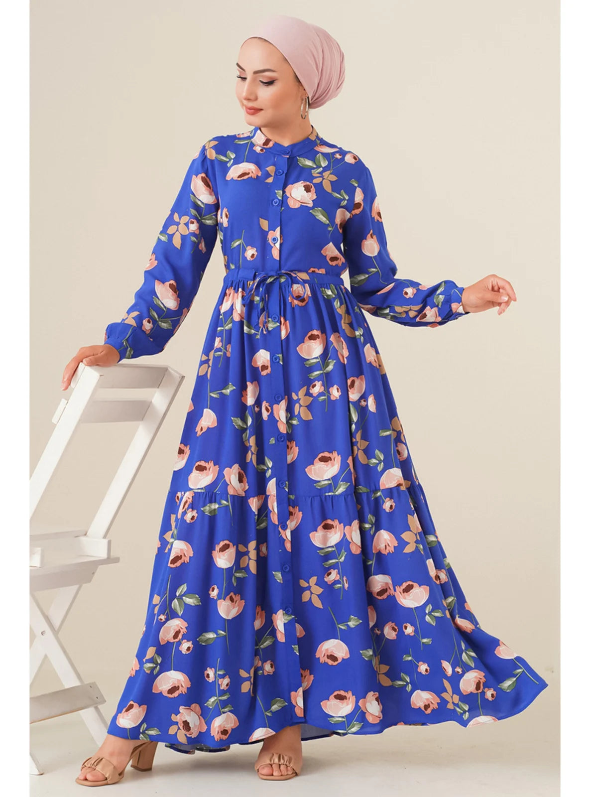 فستان كاجوال  باللون الأزرق الساكسي  - AYAM