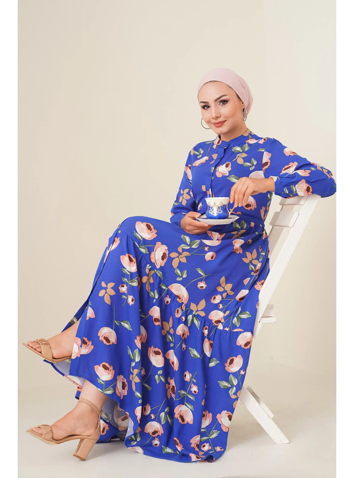 فستان كاجوال  باللون الأزرق الساكسي  - AYAM