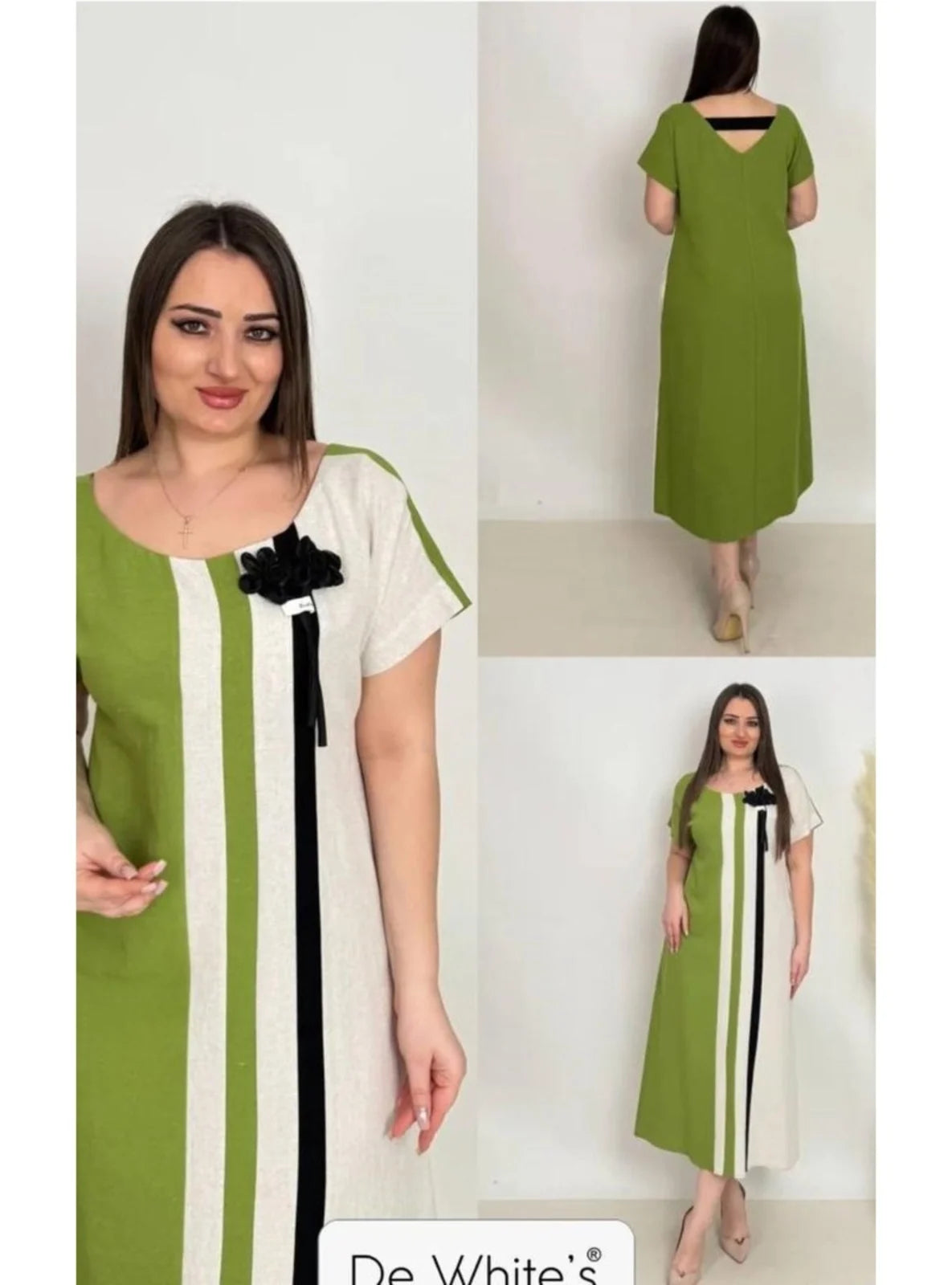 فستان أخضر مريح بمقاسات واسعة للمرأة العصرية  - AYAM